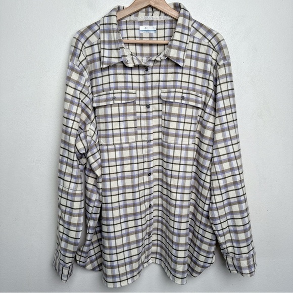 Columbia Womens Size 3X Bryce Canyon Stretch Chalk Plaid Omni Tech Button Shirt. - Picture 2 of 15